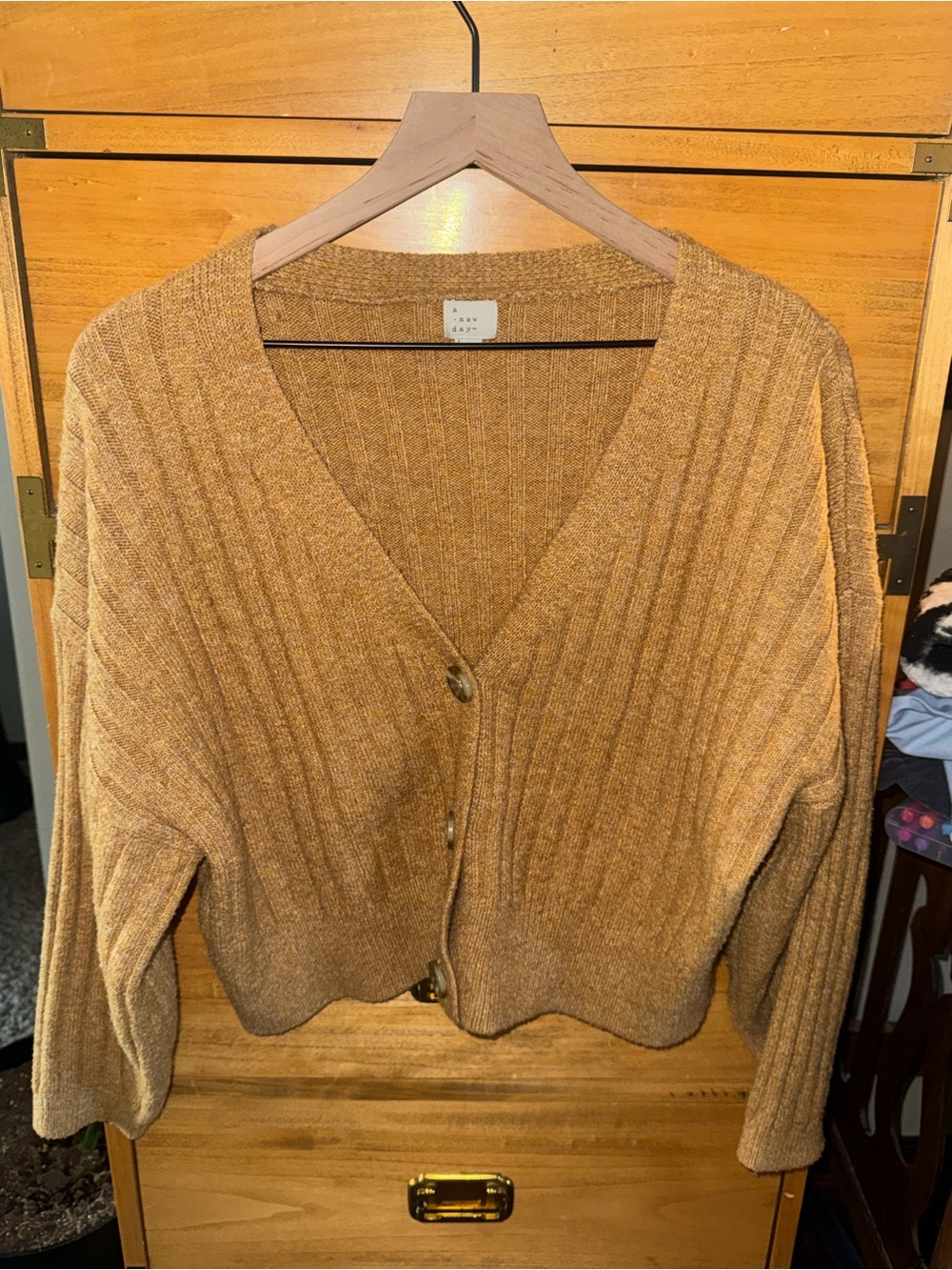 a new day Ribbed V-Neck Button Cardigan - Camel Brown